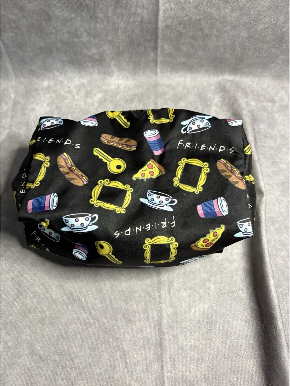 Friends TV Show Cosmetic Bag Makeup Pouch Black Icon Print w/ Frame Zipper Pull